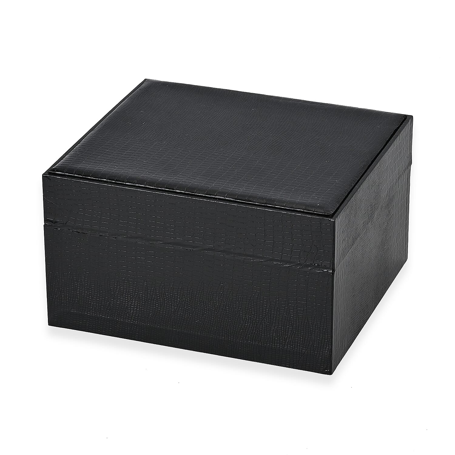 Leatherette Faux Lizard Skin Pattern 2 Layer Jewellery Box (Size 18x16x10 cm) - Black
