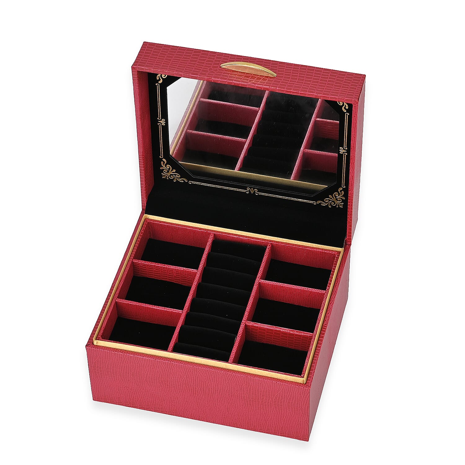 Leatherette Paper Lizard Skin Pattern 2 Layer Jewellery Box (Size 18x16x10 cm) - Wine Red