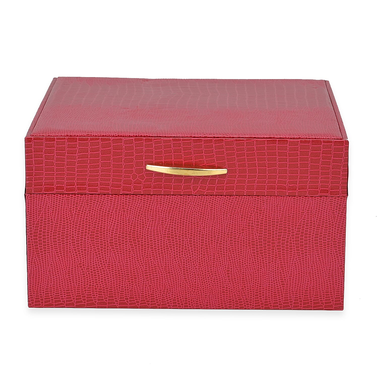 Leatherette Faux Lizard Skin Pattern 2 Layer Jewellery Box (Size 18x16x10 cm) - Red