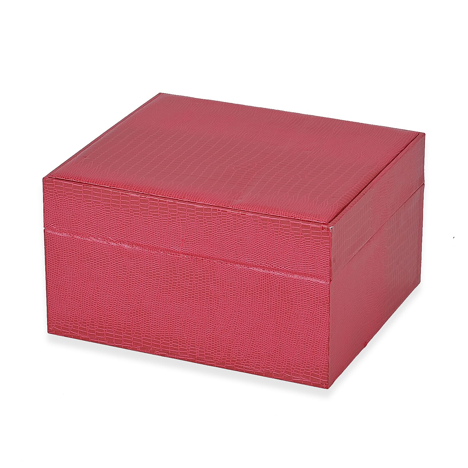 Leatherette Faux Lizard Skin Pattern 2 Layer Jewellery Box (Size 18x16x10 cm) - Red