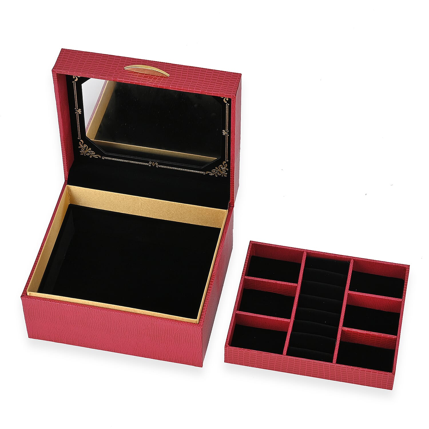 Leatherette Faux Lizard Skin Pattern 2 Layer Jewellery Box (Size 18x16x10 cm) - Red