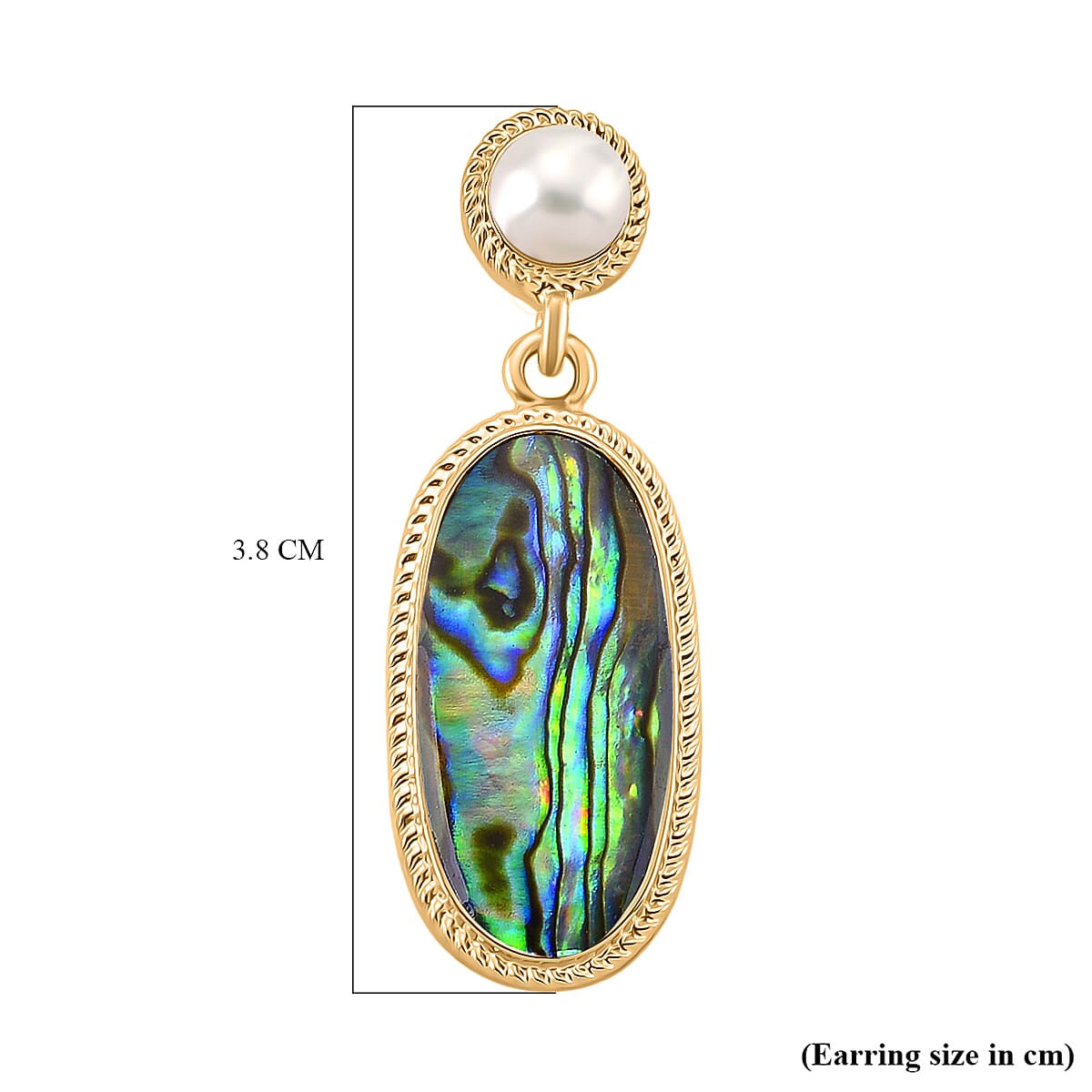 Abalone Shell and White Fresh Water Pearl Earring with Push Back