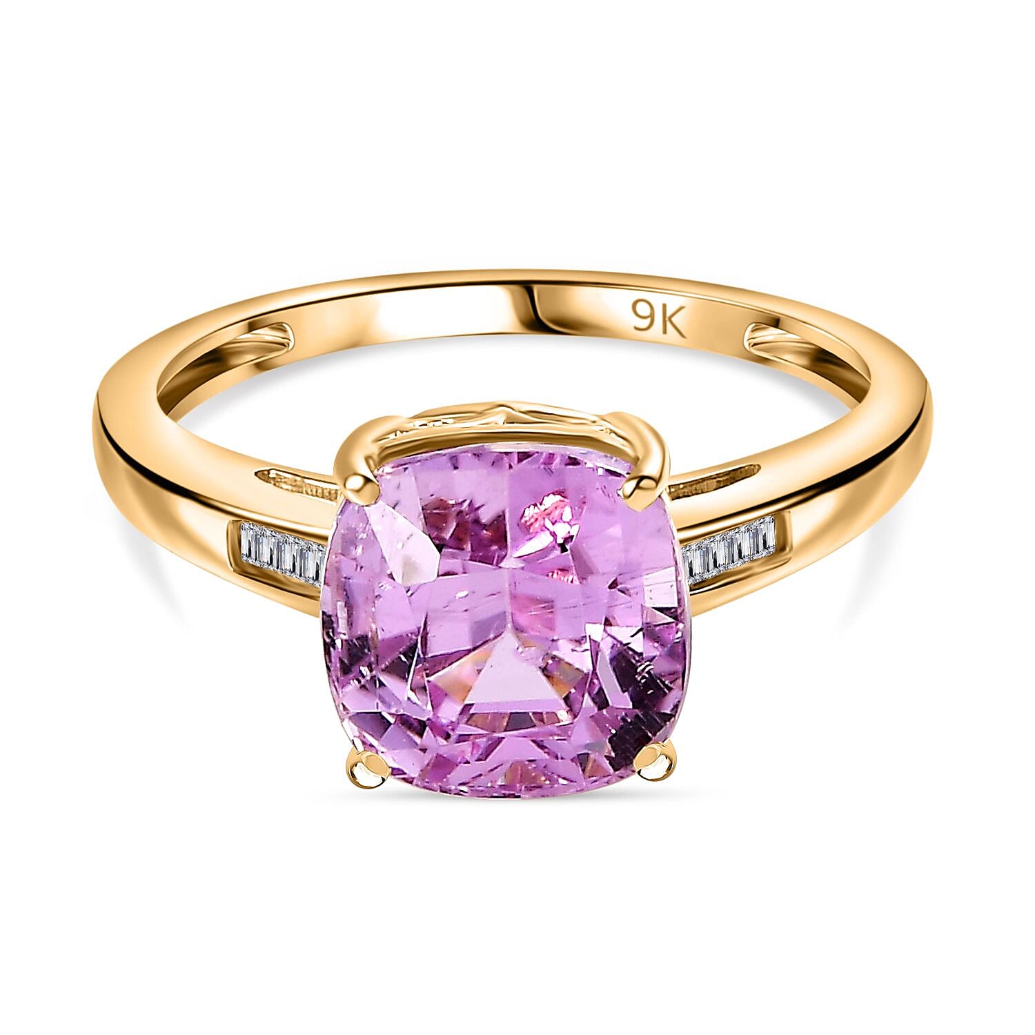 9K Yellow Gold AAA Patroke Kunzite & Diamond Ring 4.44 Ct