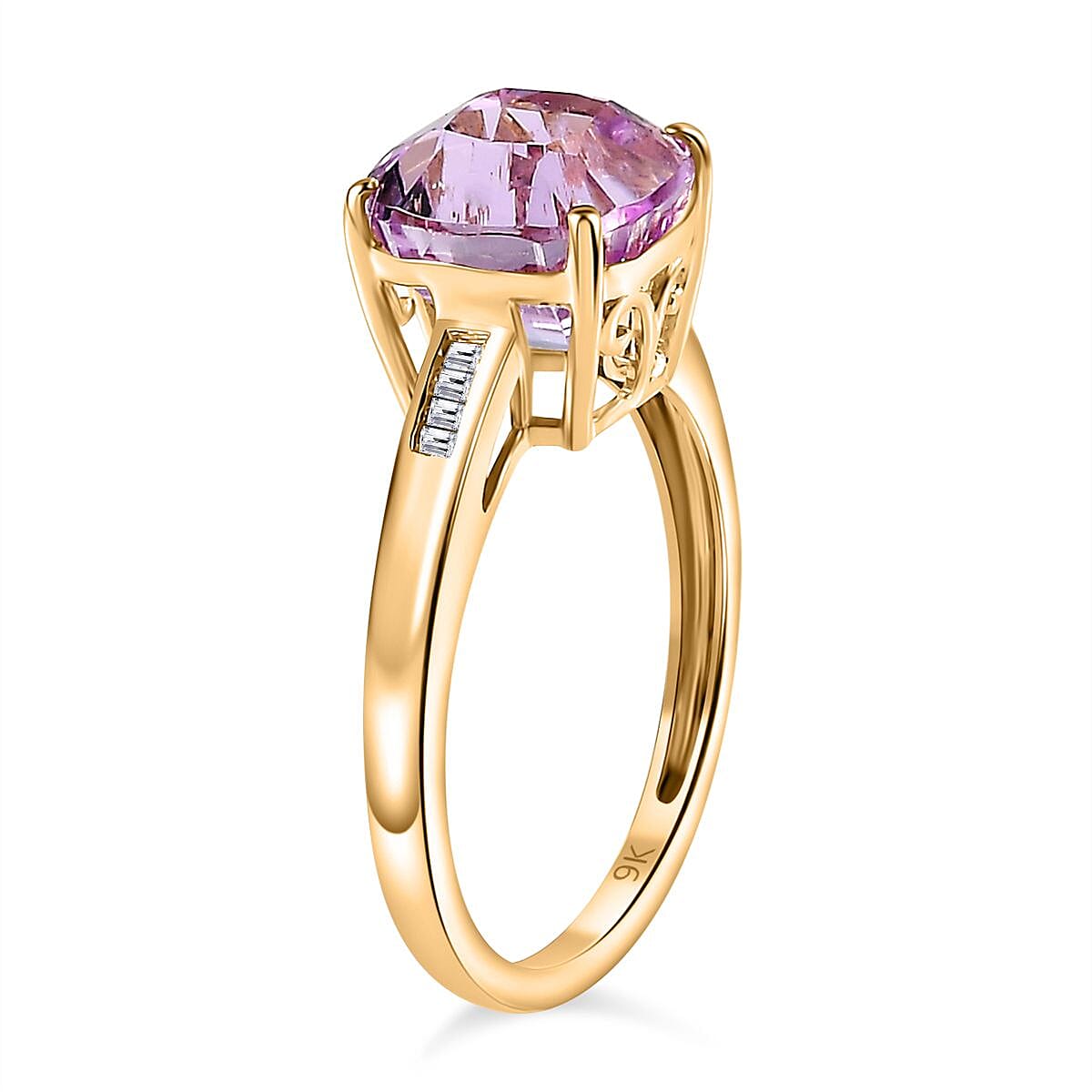 9K Yellow Gold AAA Patroke Kunzite & Diamond Ring 4.44 Ct