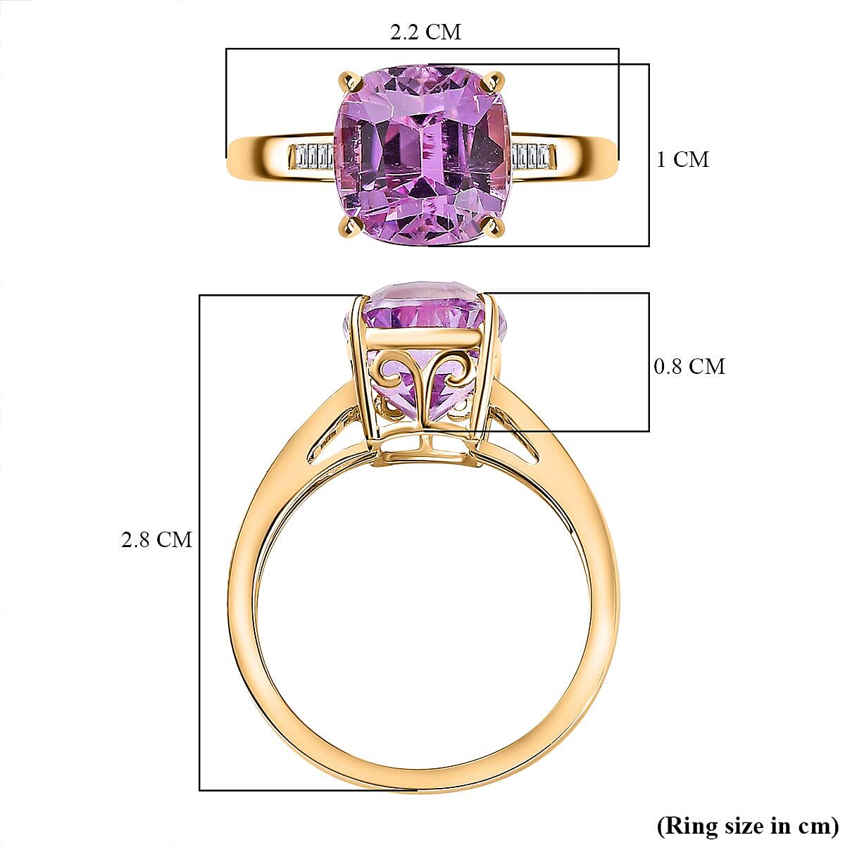9K Yellow Gold AAA Patroke Kunzite & Diamond Ring 4.44 Ct