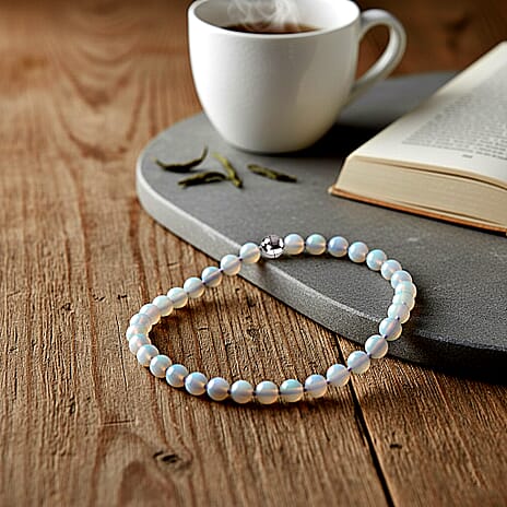 Opalite Beads Necklace in White Tone with Magnetic Lock (Size 20) 570.00 Ct.