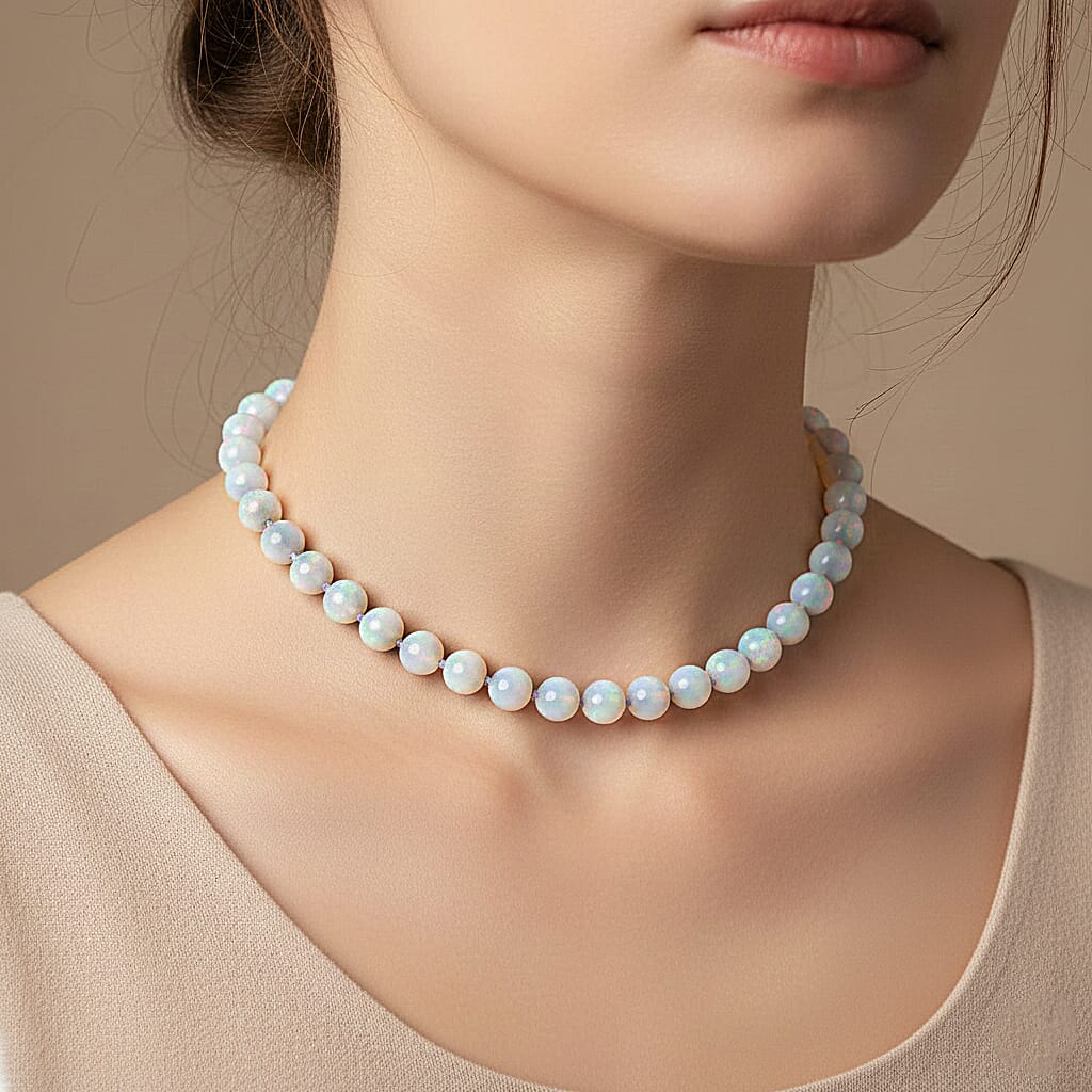Opalite Beads Necklace in White Tone with Magnetic Lock (Size 20) 570.00 Ct.