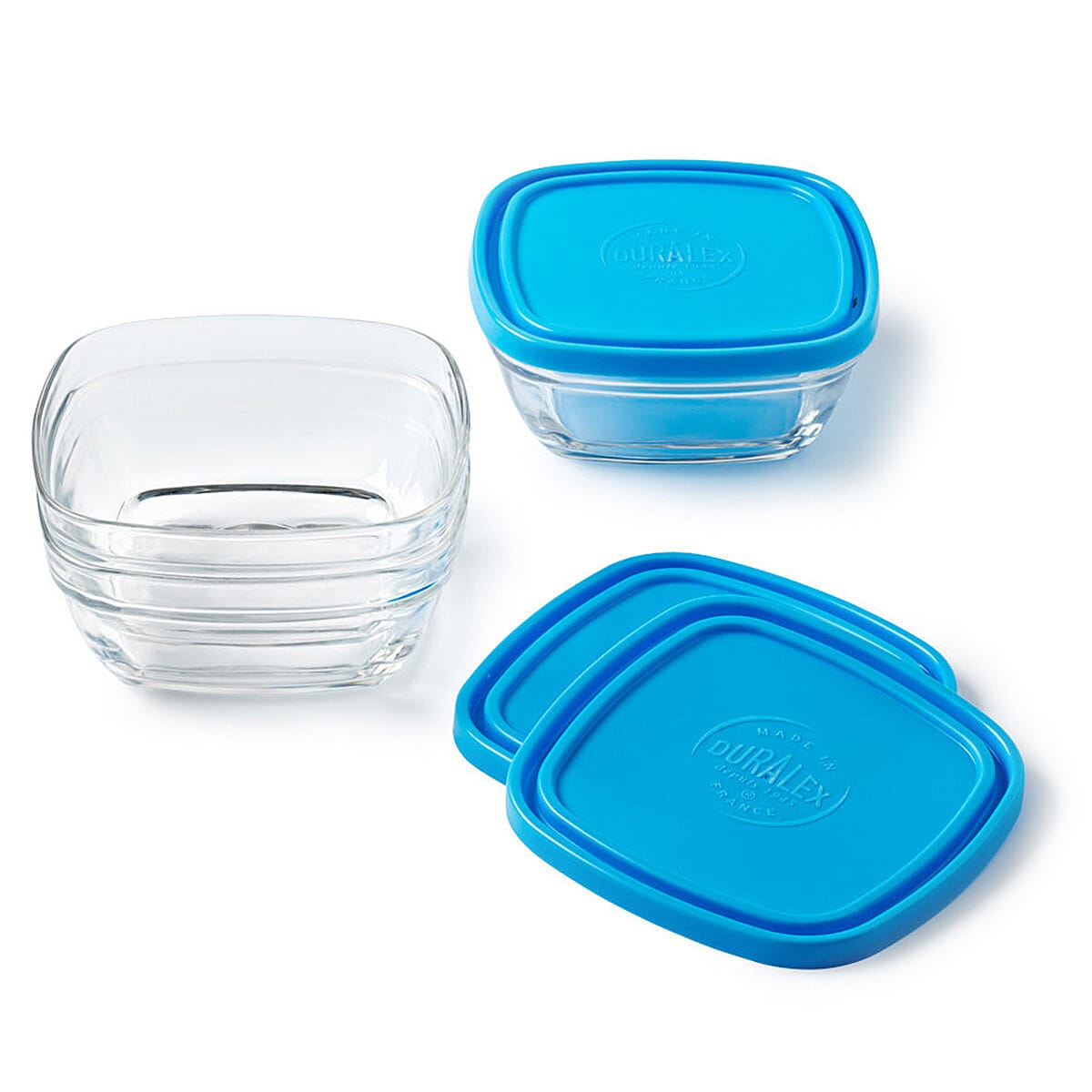 Duralex Freshbox 3 Piece SQUARE Set with Blue Lid - (0.6ltr - 1.1ltr - 2ltr)