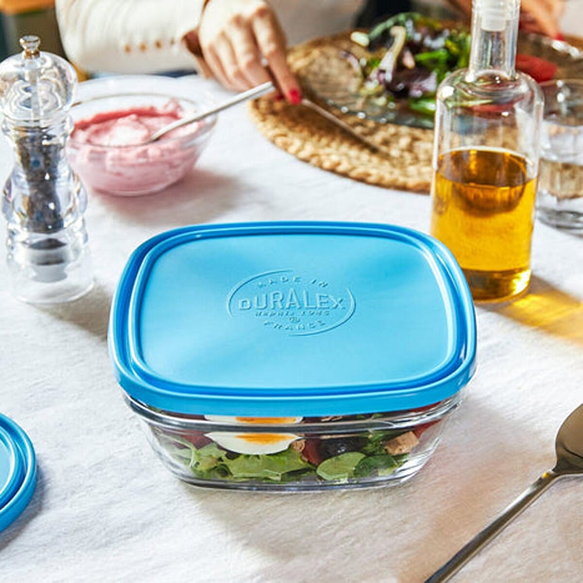 Duralex Freshbox 3 Piece SQUARE Set with Blue Lid - (0.6ltr - 1.1ltr - 2ltr)