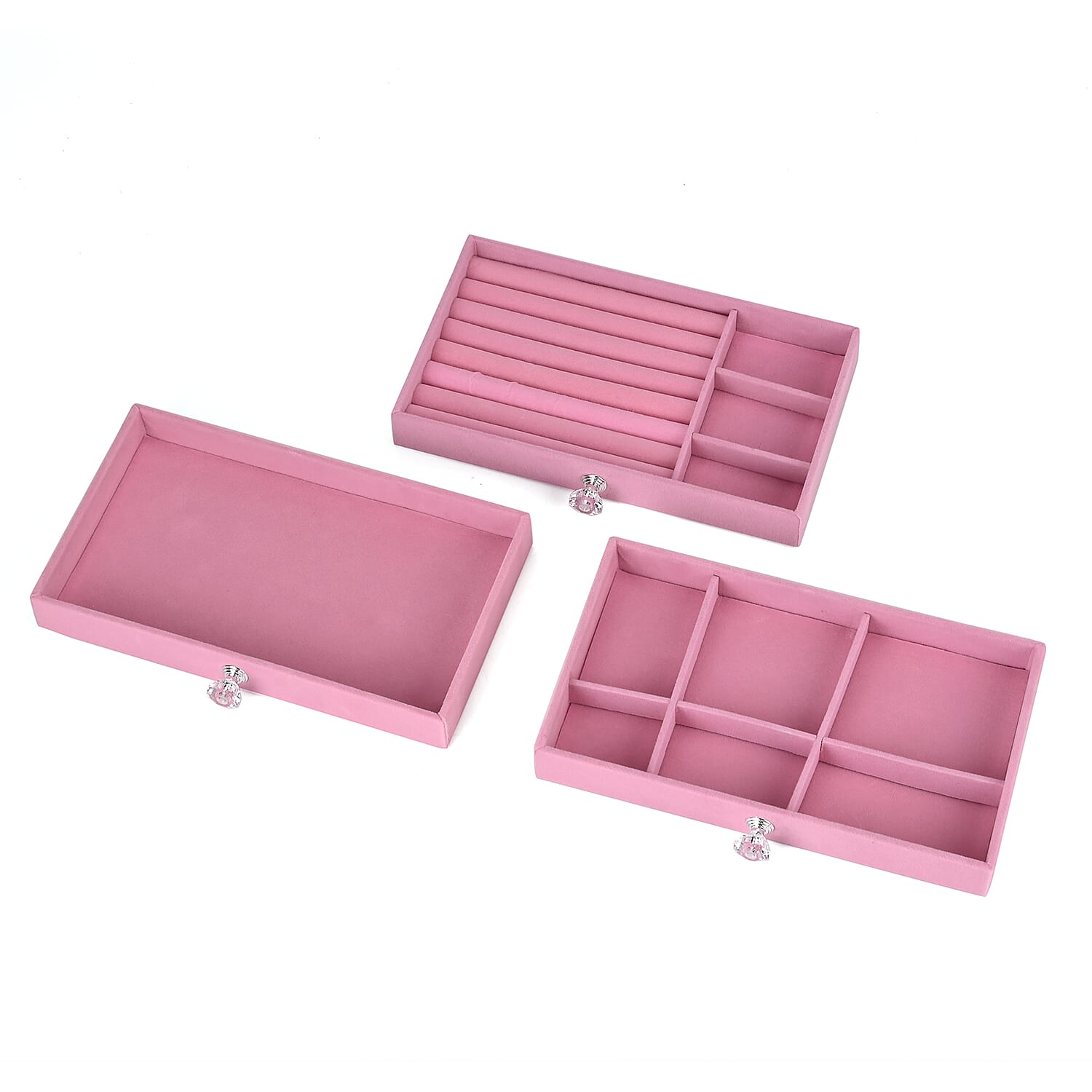 3 Layer Jewelry Organizer with Transparent Cover (Size 23x13x10cm) - Pink & Grey