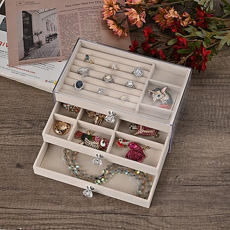 Patterned Jewellery Organiser (Size 23x13x10 cm) - Cream & Gray