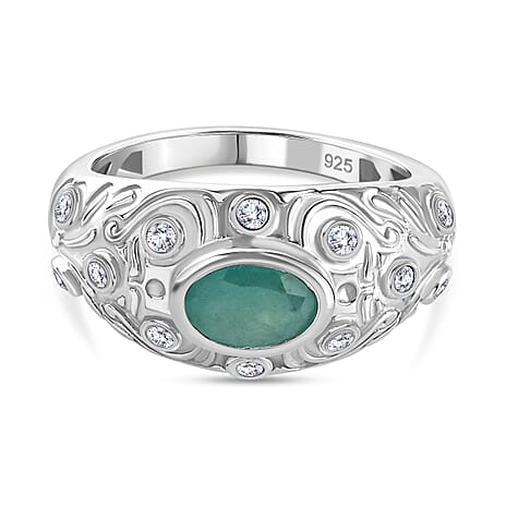Grandidierite & Natural Zircon Ring in Rhodium Overlay Sterling Silver 1.01 Ct