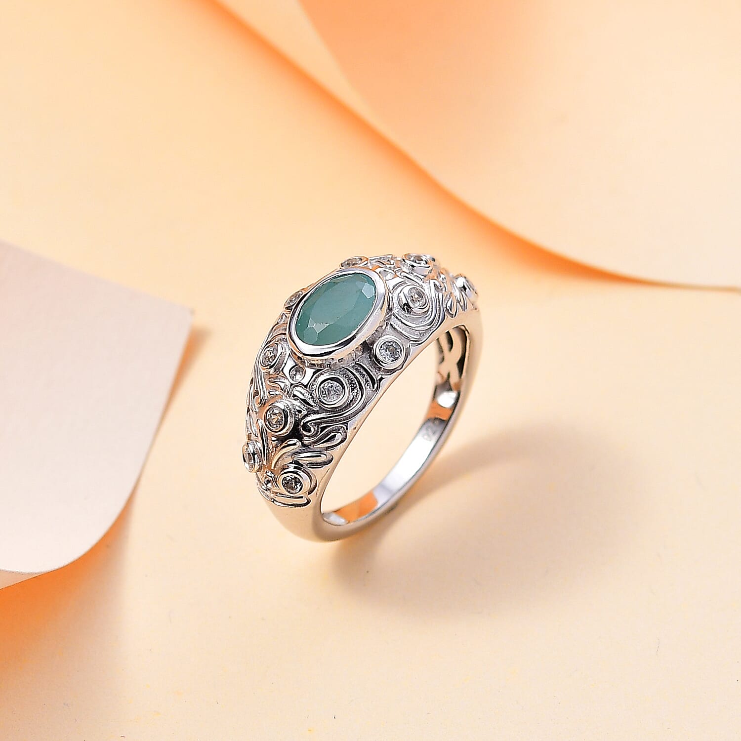 Grandidierite & Natural Zircon Ring in Rhodium Overlay Sterling Silver 1.01 Ct