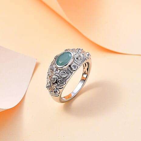 Grandidierite & Natural Zircon Ring in Rhodium Overlay Sterling Silver 1.01 Ct