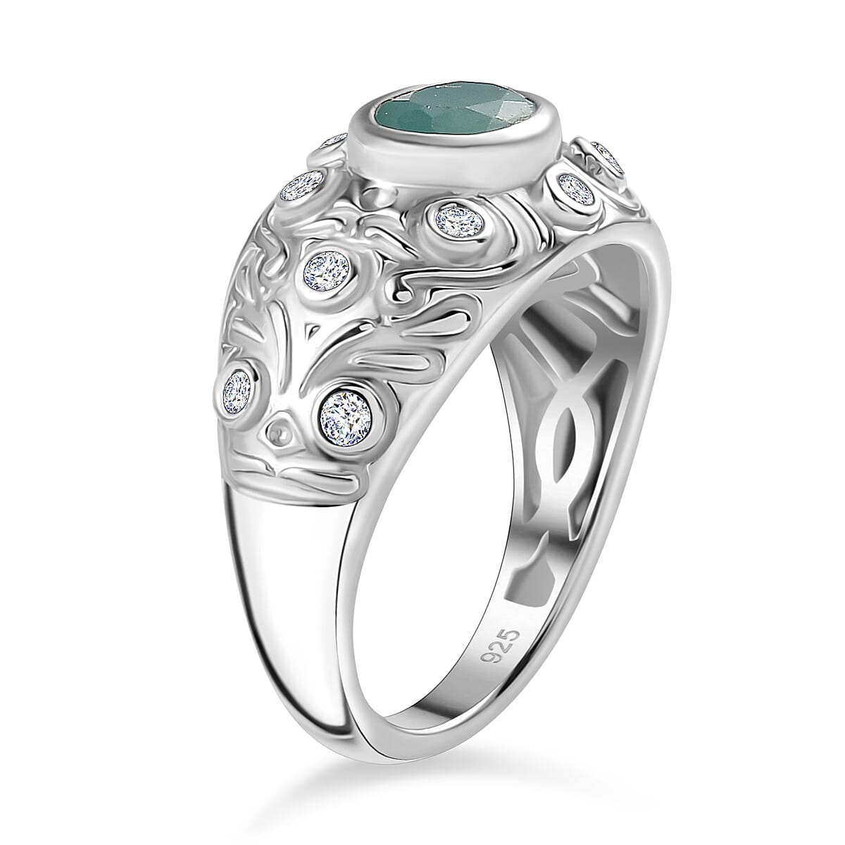 Grandidierite & Natural Zircon Ring in Rhodium Overlay Sterling Silver 1.01 Ct