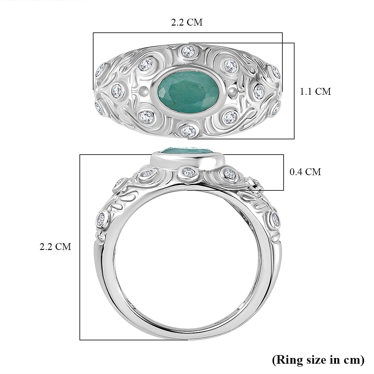 Grandidierite & Natural Zircon Ring in Rhodium Overlay Sterling Silver 1.01 Ct