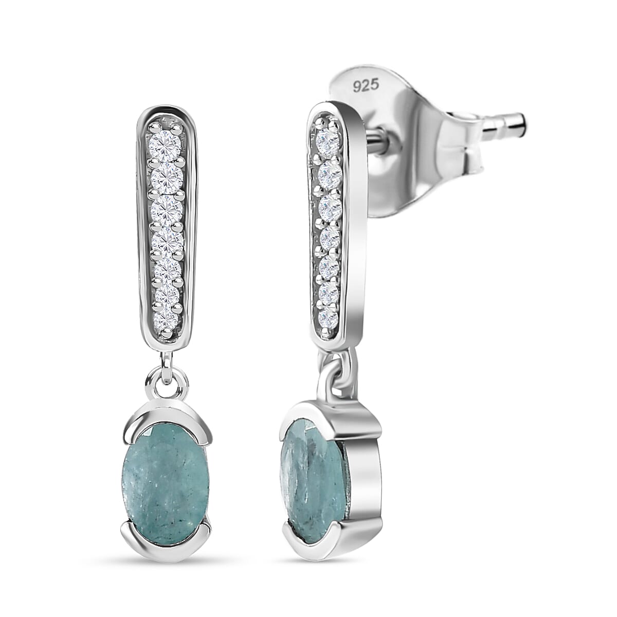 Grandidierite & Natural Zircon Dangle Earrings in Rhodium Overlay Sterling Silver 1.12 Ct