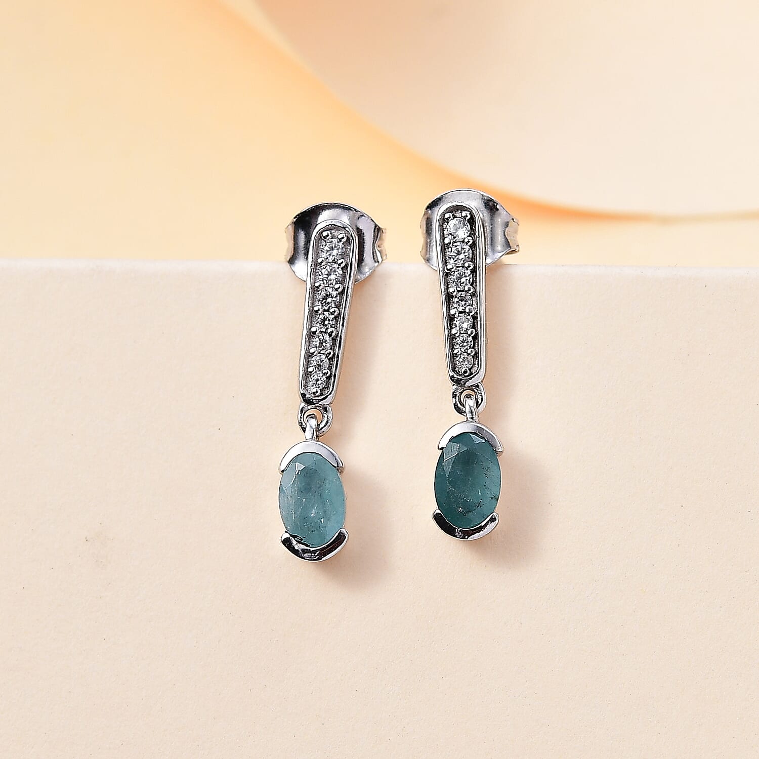 Grandidierite & Natural Zircon Dangle Earrings in Rhodium Overlay Sterling Silver 1.12 Ct