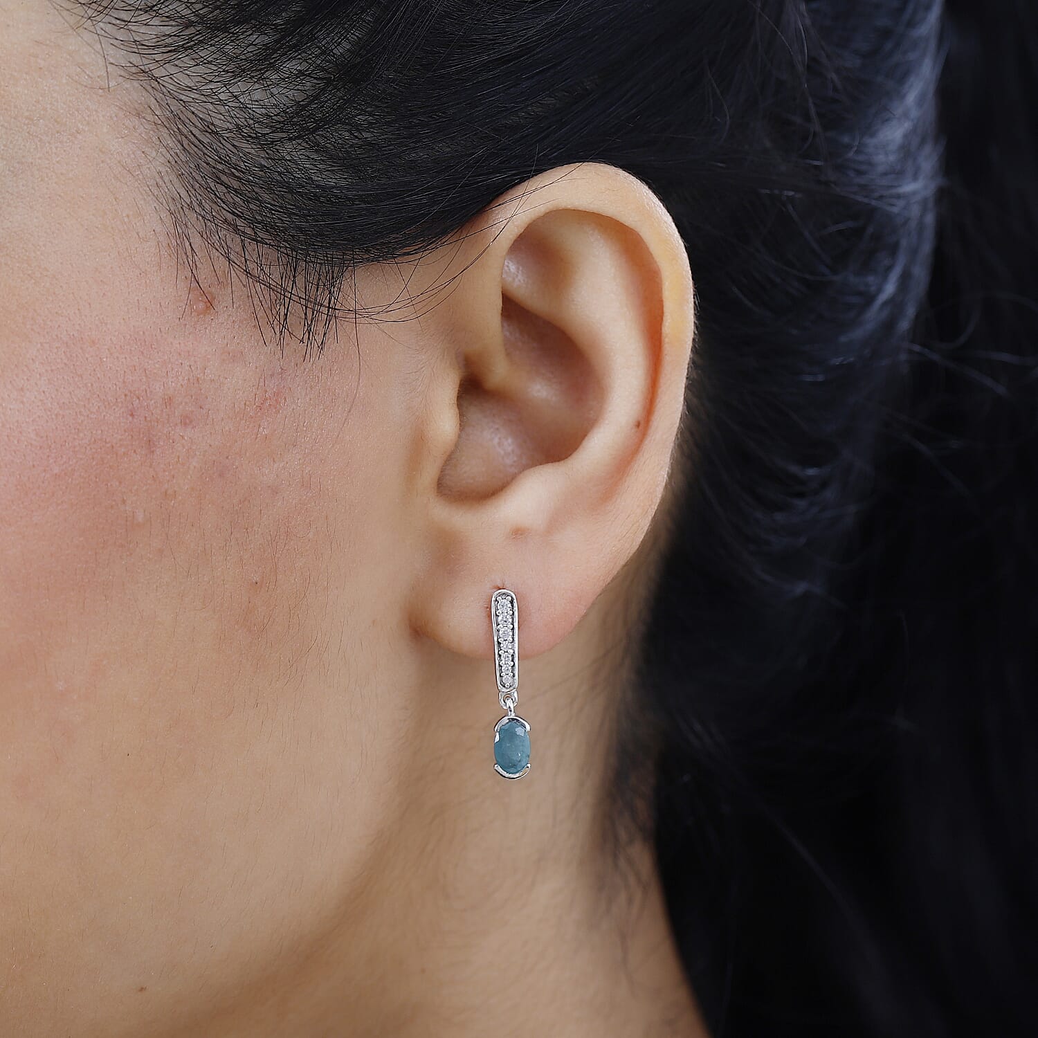 Grandidierite & Natural Zircon Dangle Earrings in Rhodium Overlay Sterling Silver 1.12 Ct