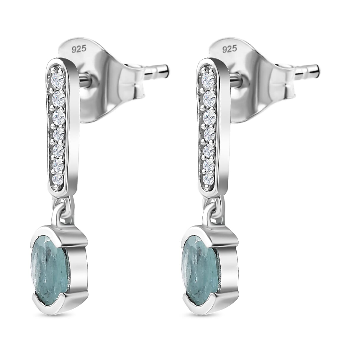Grandidierite & Natural Zircon Dangle Earrings in Rhodium Overlay Sterling Silver 1.12 Ct