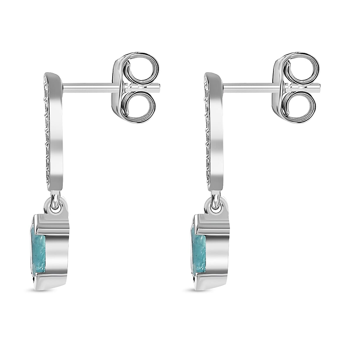 Grandidierite & Natural Zircon Dangle Earrings in Rhodium Overlay Sterling Silver 1.12 Ct