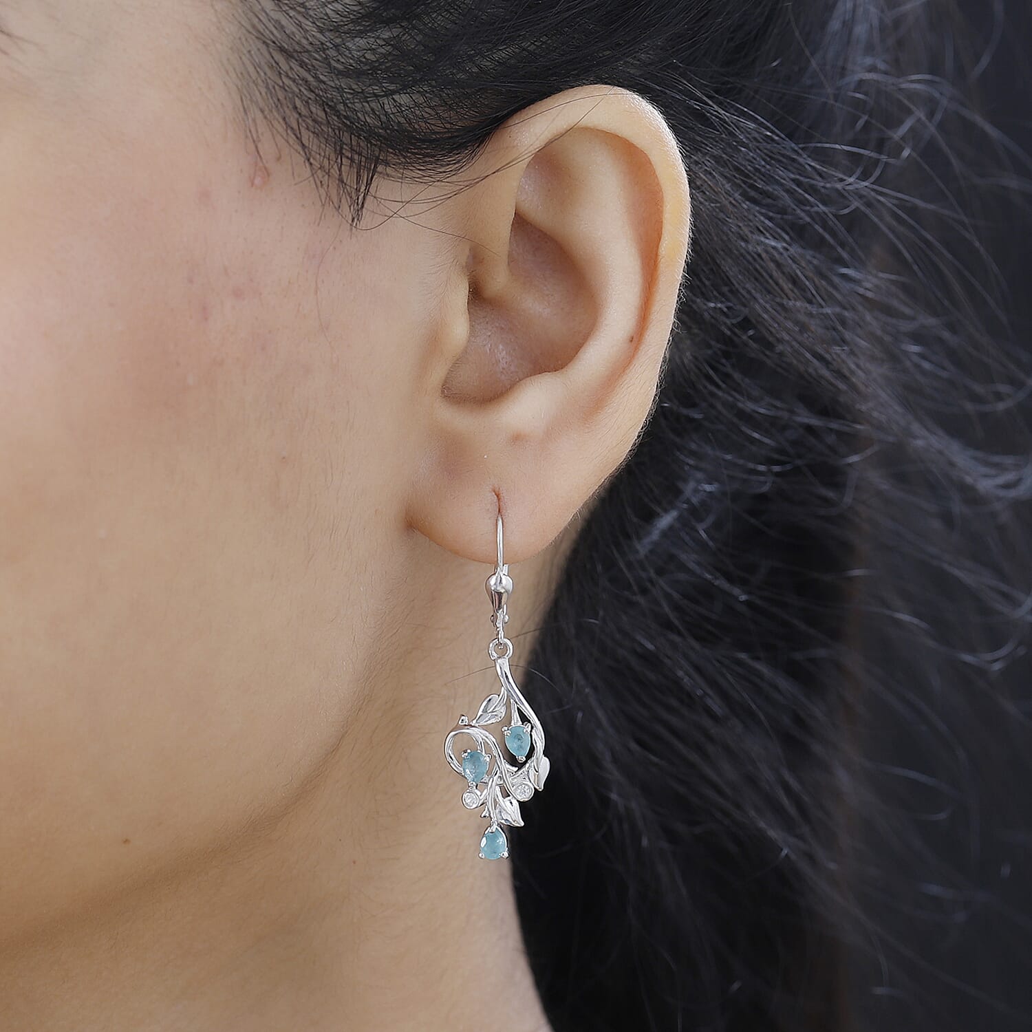 Grandidierite & Natural Zircon Dangle Earrings in Rhodium Overlay Sterling Silver 1.03 Ct