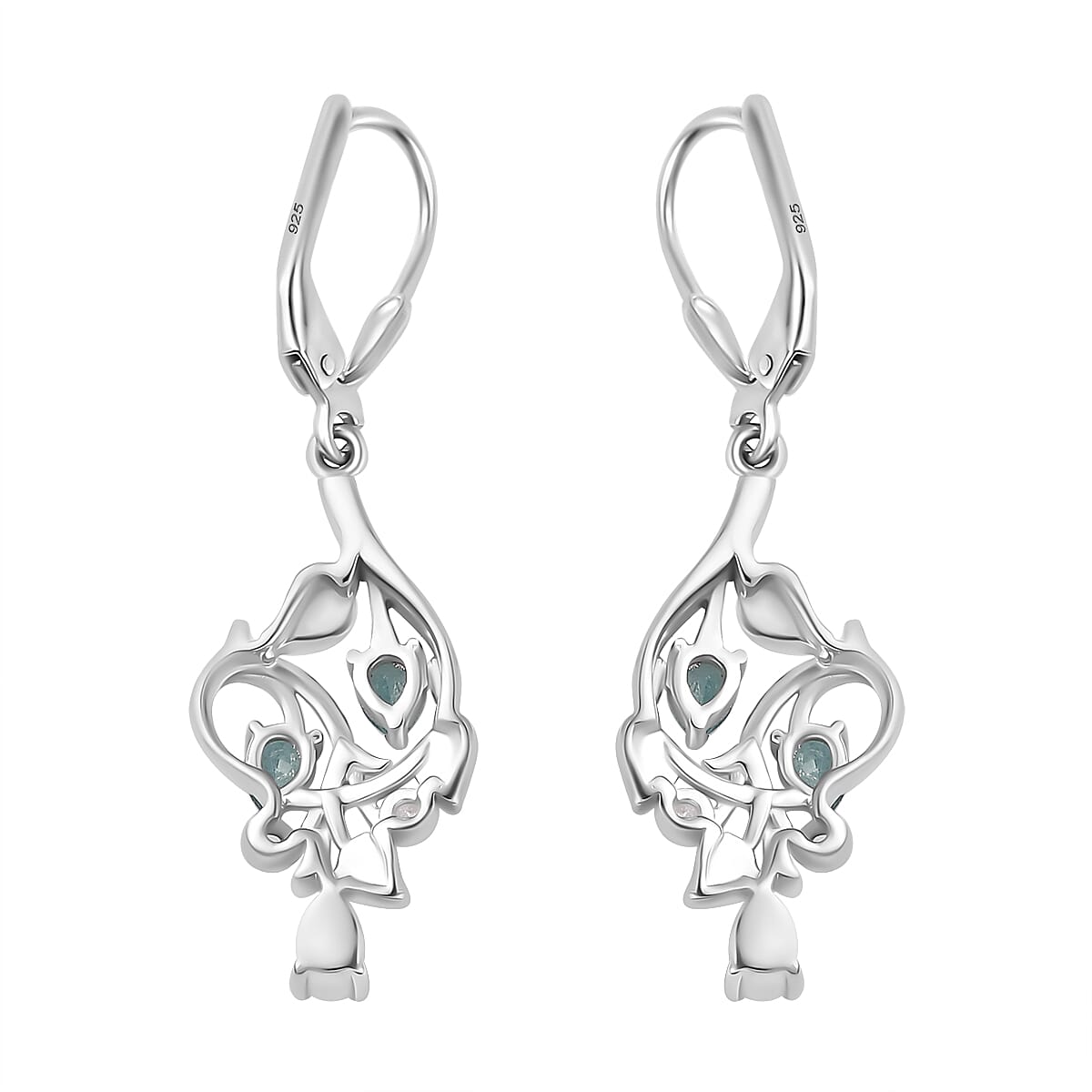 Grandidierite & Natural Zircon Dangle Earrings in Rhodium Overlay Sterling Silver 1.03 Ct