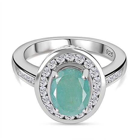 Grandidierite & Natural Zircon Ring in Rhodium Overlay Sterling Silver 2.69 Ct,Silver Wt. 5.0 Gms