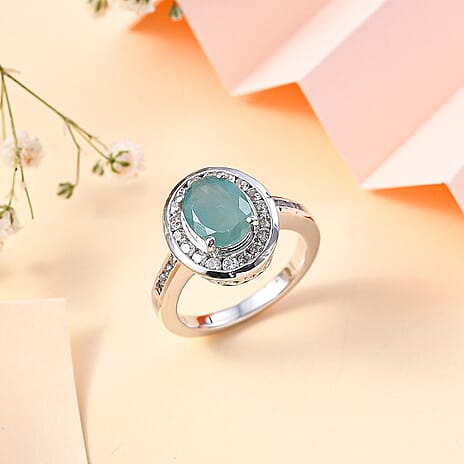 Grandidierite & Natural Zircon Ring in Rhodium Overlay Sterling Silver 2.69 Ct,Silver Wt. 5.0 Gms