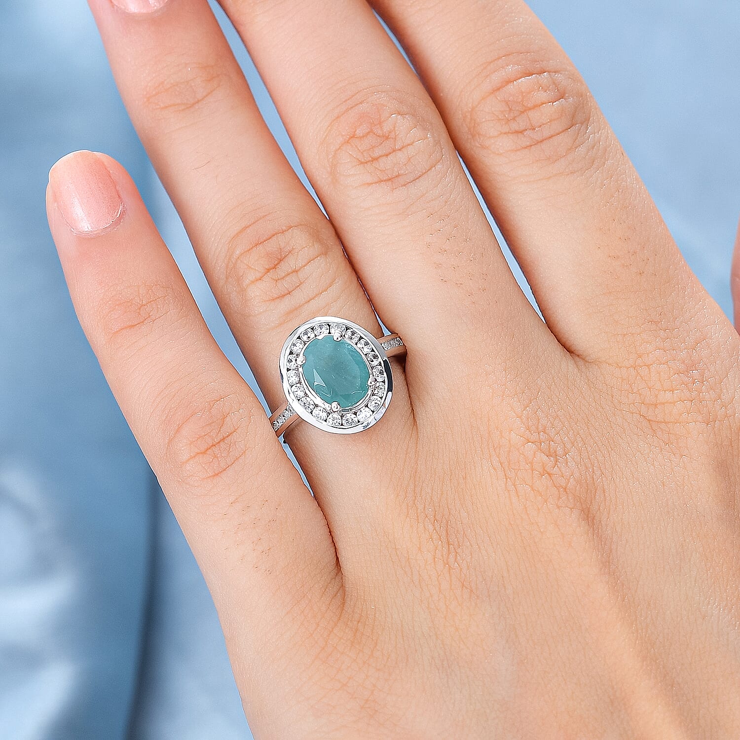 Grandidierite & Natural Zircon Ring in Rhodium Overlay Sterling Silver 2.69 Ct,Silver Wt. 5.0 Gms