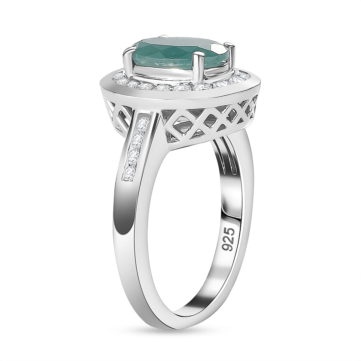 Grandidierite & Natural Zircon Ring in Rhodium Overlay Sterling Silver 2.69 Ct,Silver Wt. 5.0 Gms