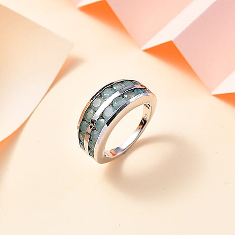Grandidierite Half-Eternity Band Ring in Rhodium Overlay Sterling Silver 2.10 Ct
