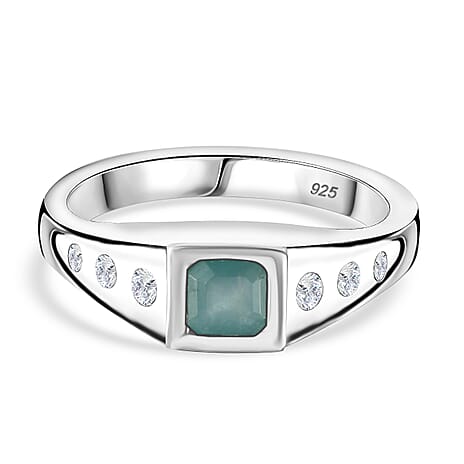 Grandidierite & Natural Zircon 7 Stone Ring in Rhodium Overlay Sterling Silver