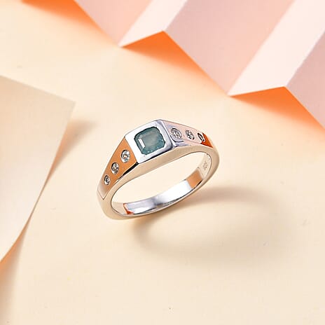 Grandidierite & Natural Zircon 7 Stone Ring in Rhodium Overlay Sterling Silver
