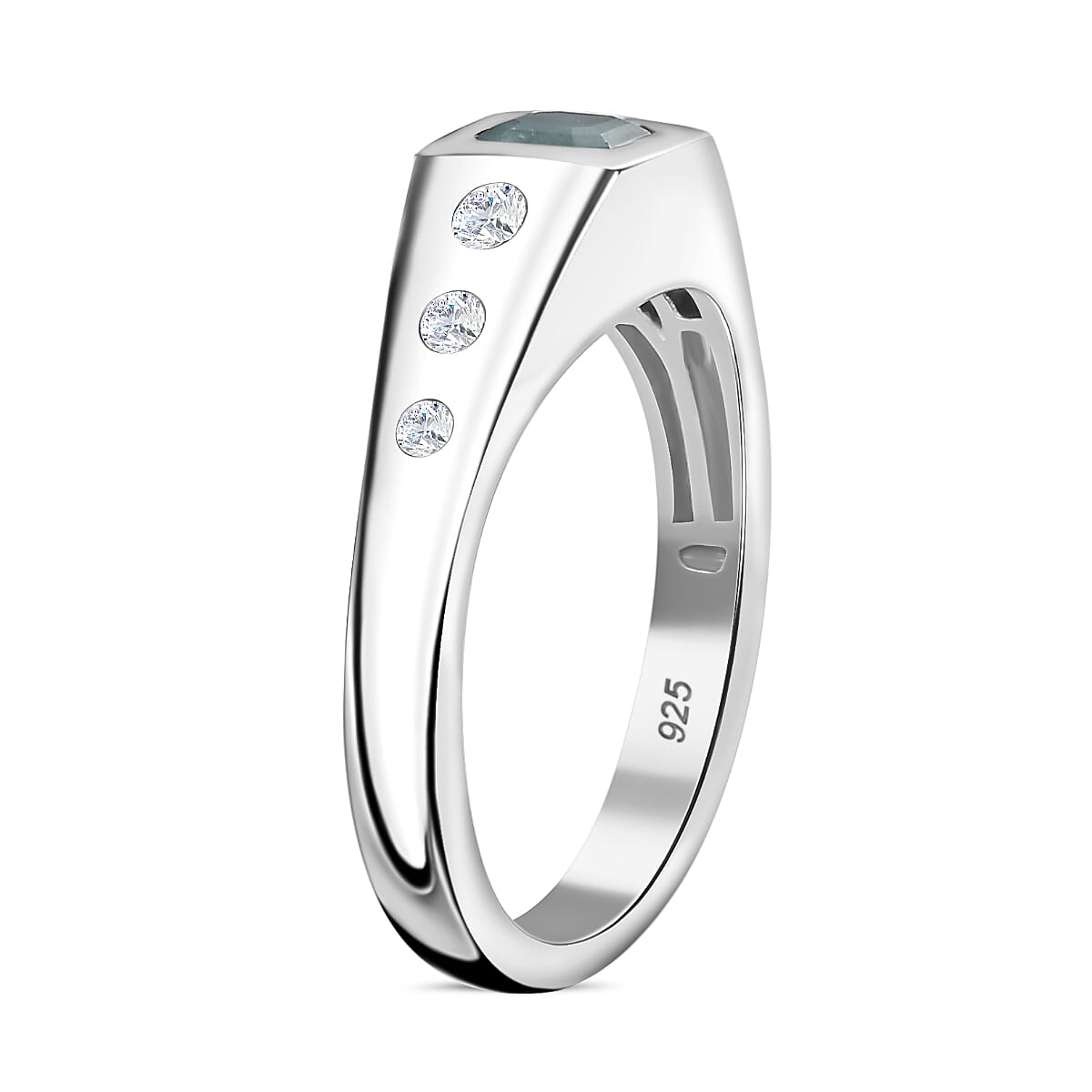 Grandidierite & Natural Zircon 7 Stone Ring in Rhodium Overlay Sterling Silver