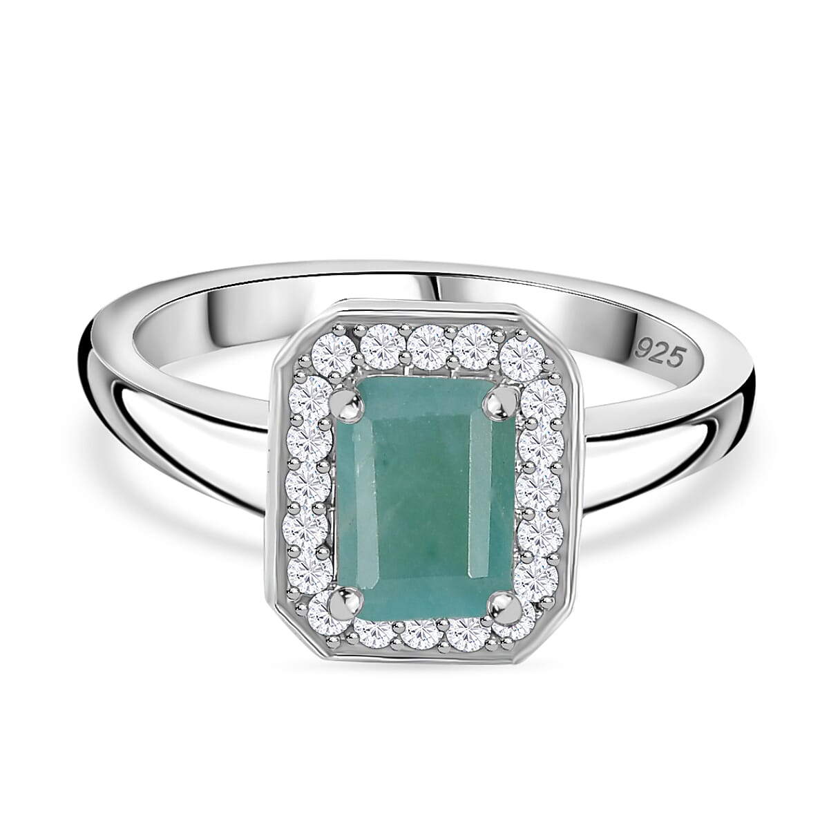 Grandidierite & Moissanite Halo Ring in Rhodium Overlay Sterling Silver 1.25 Ct.