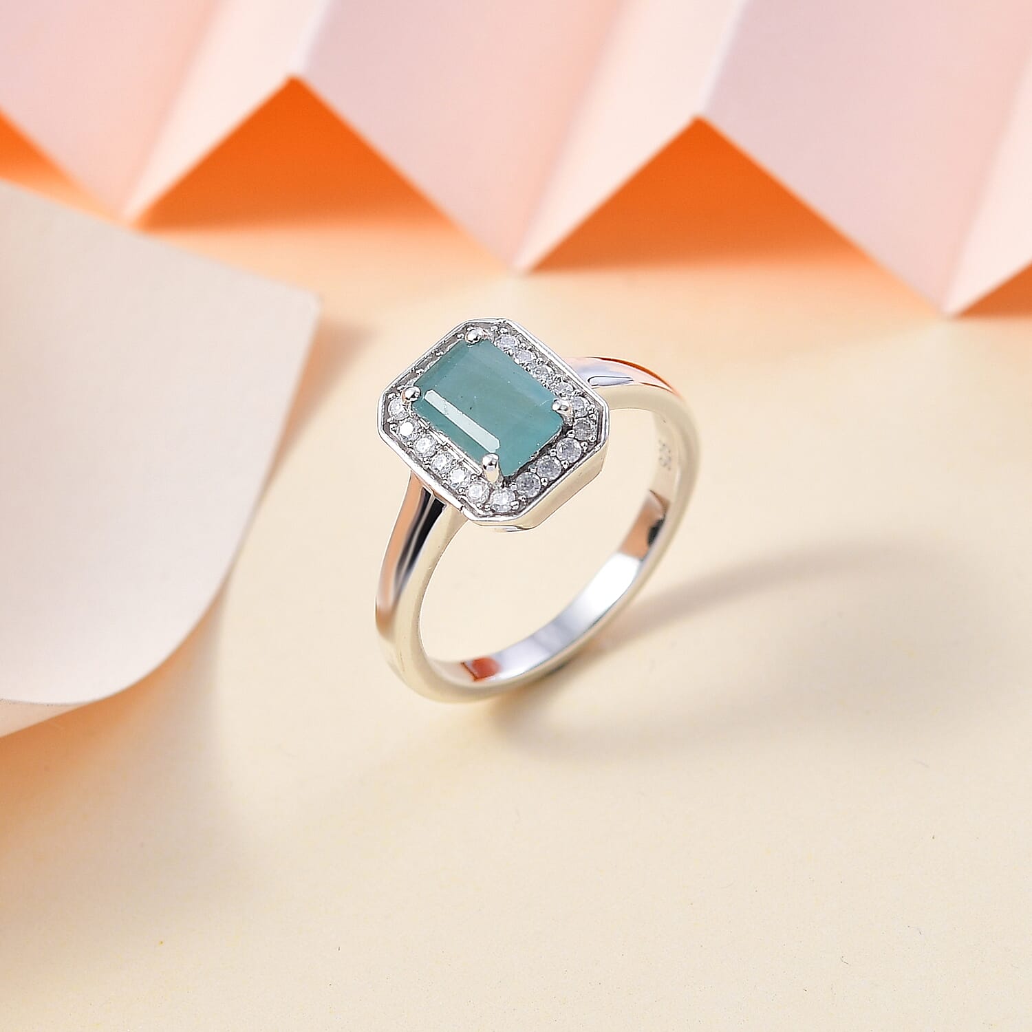 Grandidierite & Moissanite Halo Ring in Rhodium Overlay Sterling Silver 1.25 Ct.