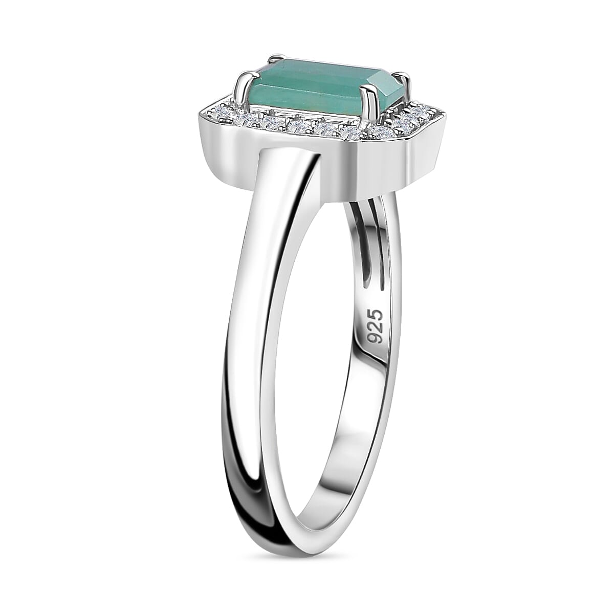 Grandidierite & Moissanite Halo Ring in Rhodium Overlay Sterling Silver 1.25 Ct.