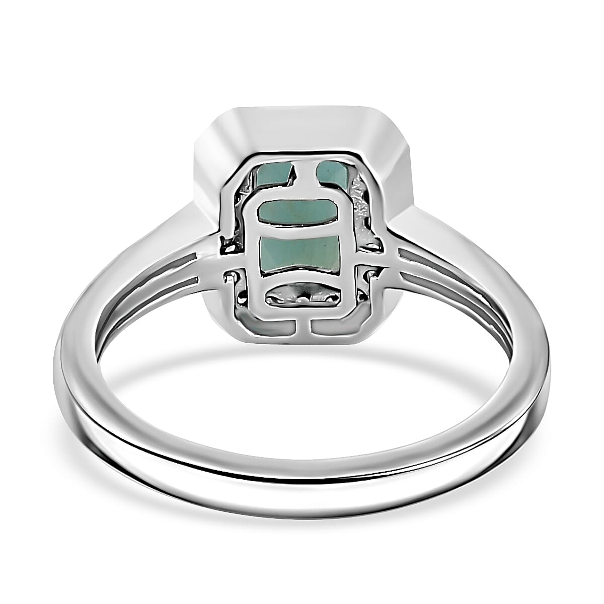 Grandidierite & Moissanite Halo Ring in Rhodium Overlay Sterling Silver 1.25 Ct.
