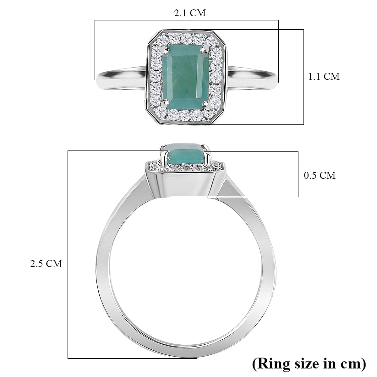 Grandidierite & Moissanite Halo Ring in Rhodium Overlay Sterling Silver 1.25 Ct.