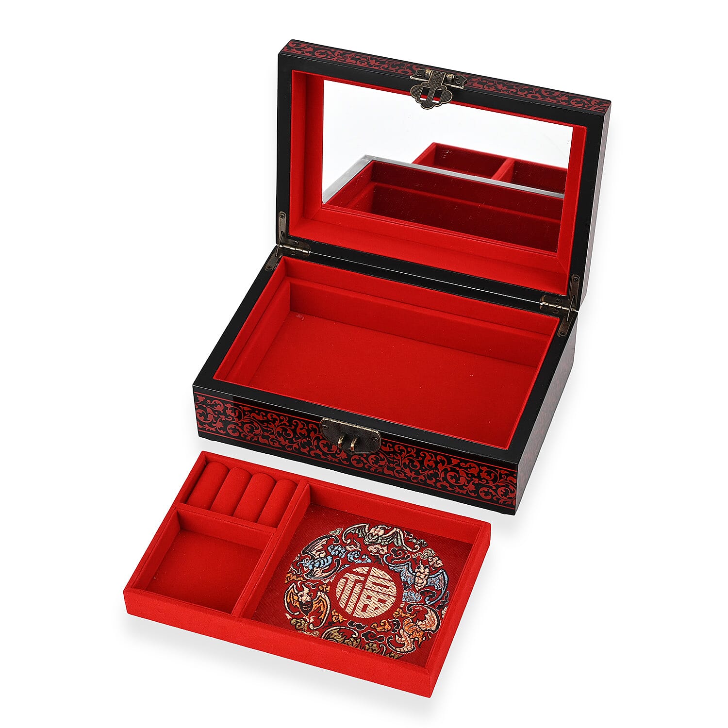 Peony Jewellery Box (Size 21x14x7 cm) - Red & Red