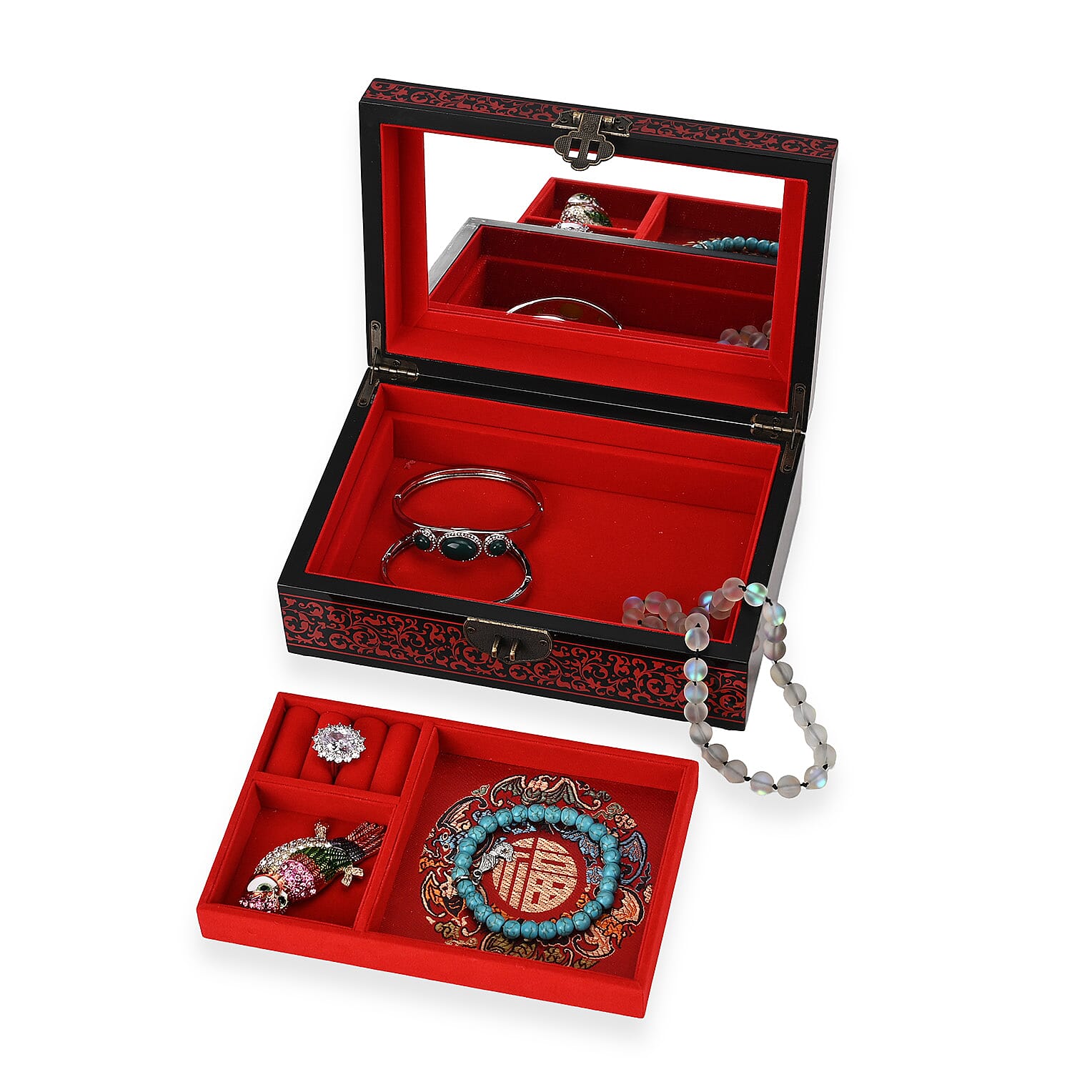 Peony Jewellery Box (Size 21x14x7 cm) - Red & Red