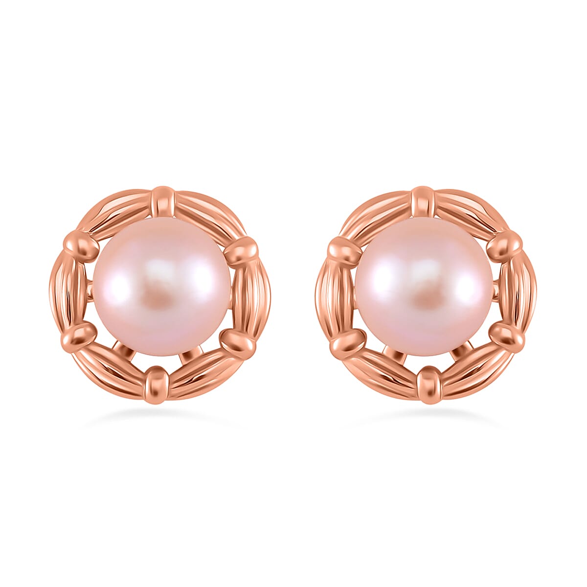 Peach Edison Solitaire Stud Push Post Earring in 18K Vermeil Rose Gold Plated Sterling Silver