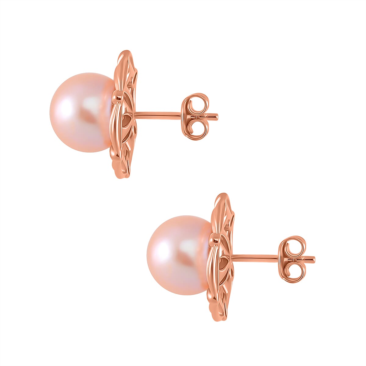 Peach Edison Solitaire Stud Push Post Earring in 18K Vermeil Rose Gold Plated Sterling Silver