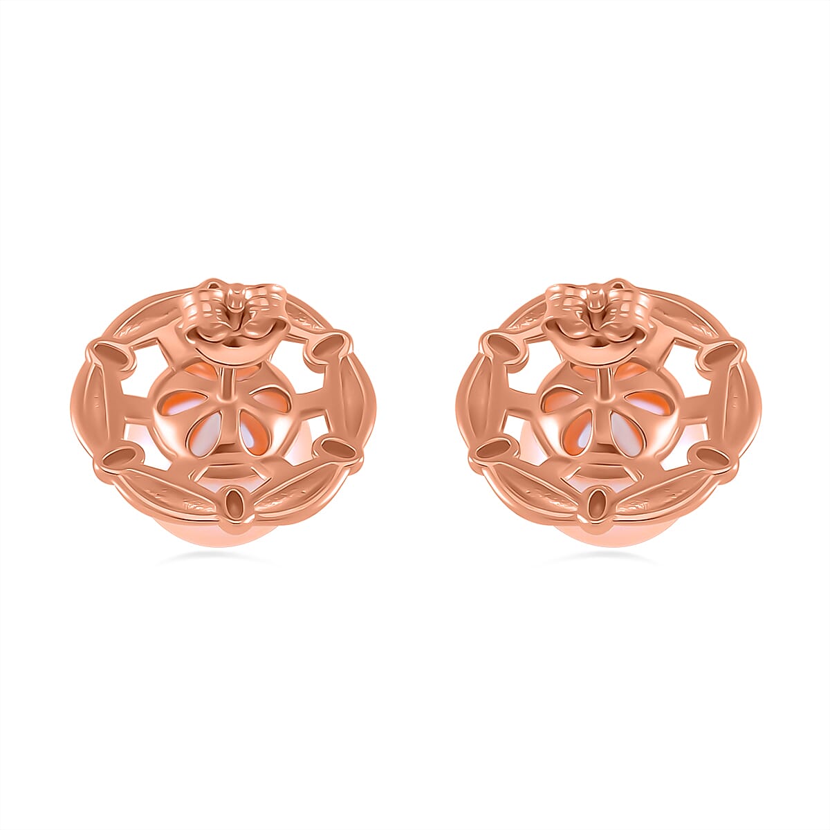 Peach Edison Solitaire Stud Push Post Earring in 18K Vermeil Rose Gold Plated Sterling Silver