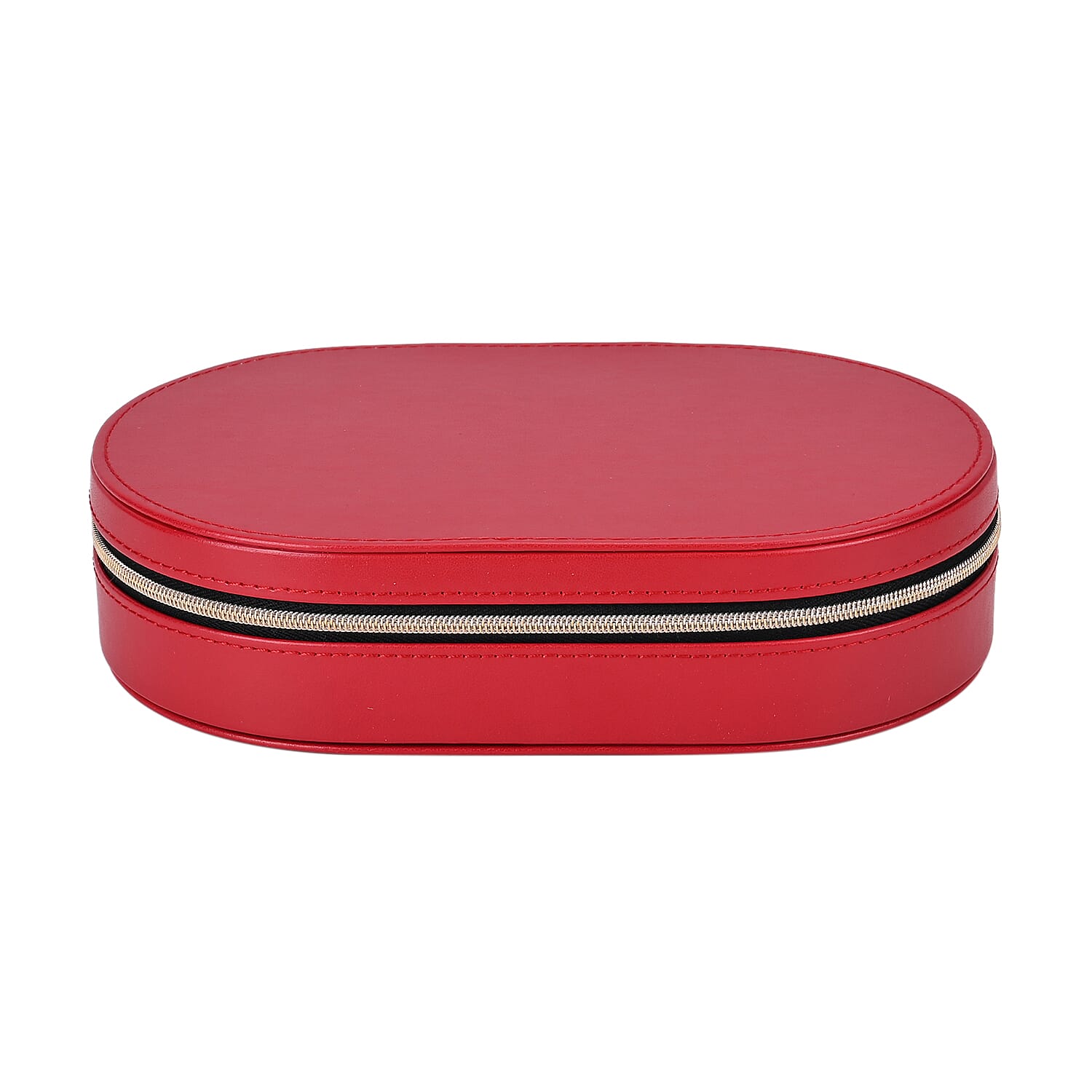 Leatherette Oval Shape Jewellery Organizer with Black Velvet Lining  - Red