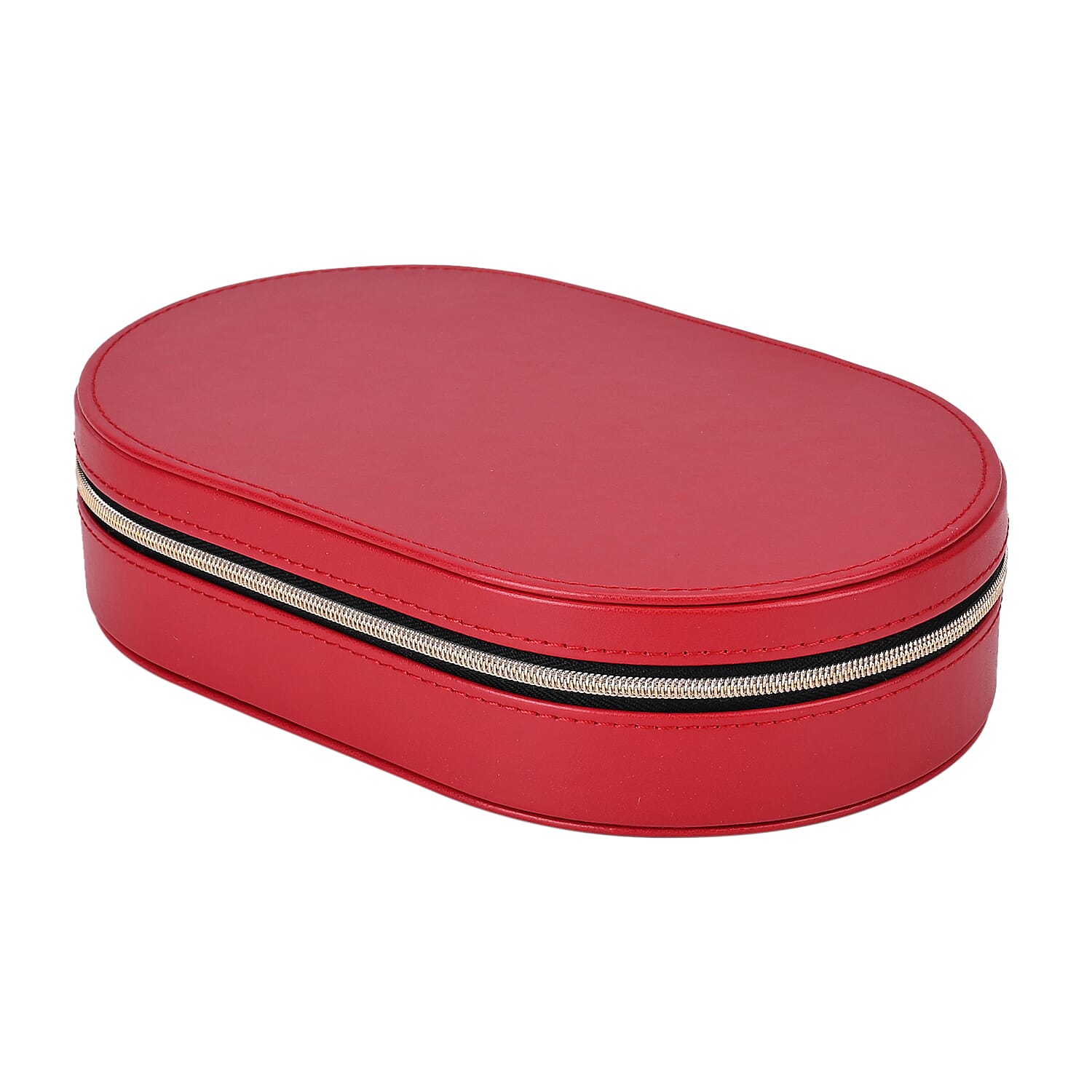 Leatherette Oval Shape Jewellery Organizer with Black Velvet Lining  - Red