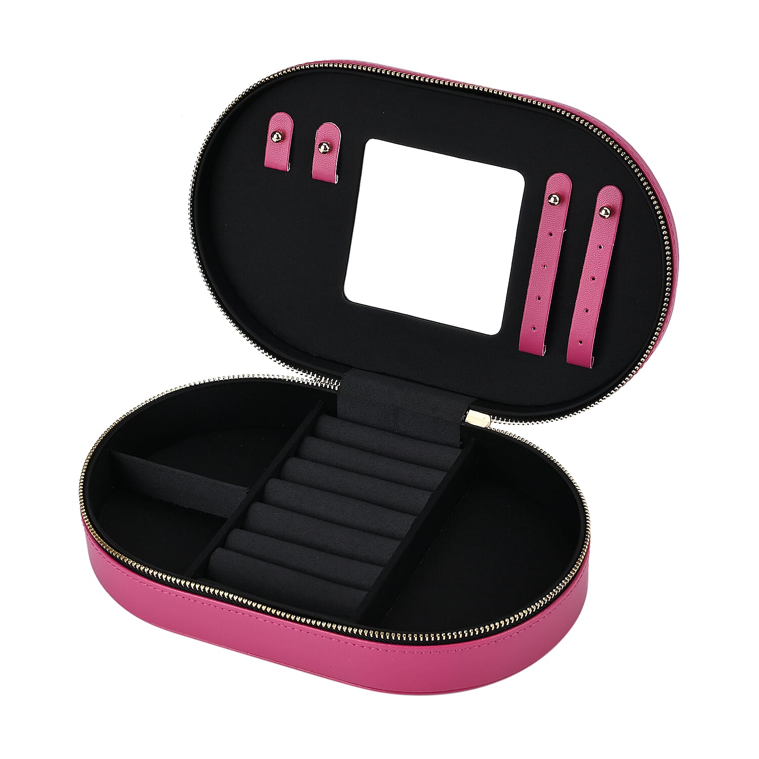 Leatherette Oval Shape Jewellery Organizer with Black Velvet Lining  - Pink