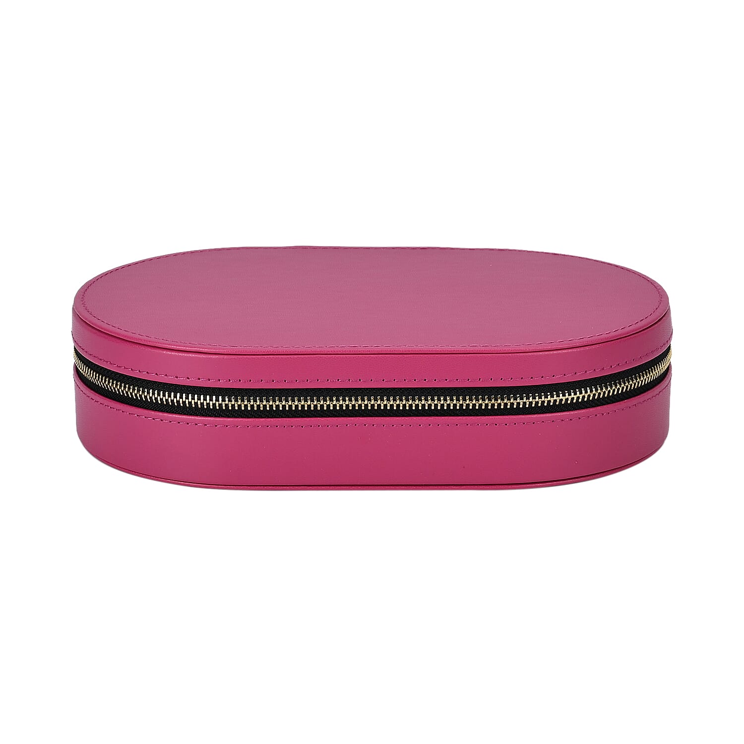 Leatherette Oval Shape Jewellery Organizer with Black Velvet (Size 20x13x5 cm) - Dark Pink