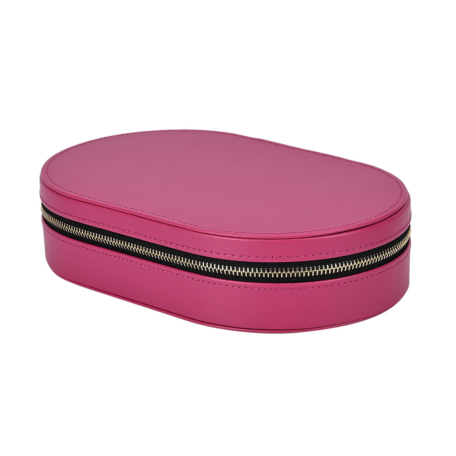 Leatherette Oval Shape Jewellery Organizer with Black Velvet (Size 20x13x5 cm) - Dark Pink